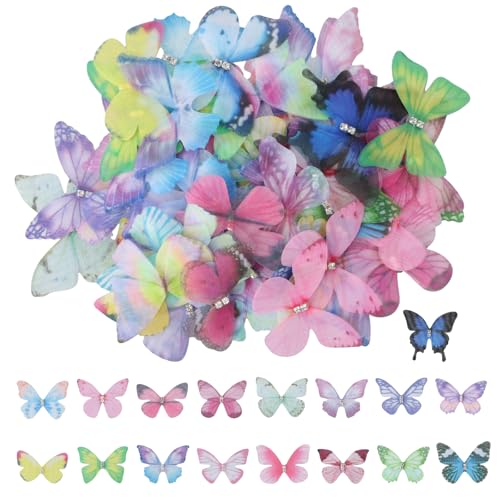 Aohyue 100 Pezzi Farfalle Decorative, 3D Farfalla Ornamento Organza, Decorazioni Natalizie Farfalle per Decorazioni Fai da Te, Scrapbooking, Bbagagli, Fermaglio per Capelli da Parete e Finestra