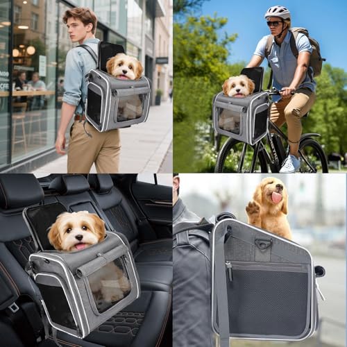 Agrdeed Hundekorb Fahrrad Vorne, 4-in-1 Hundekorb für Fahrrad, Haustier-Tragerucksack Erweiterbarer Hunderrucksack Fahrradtasche Hund Bis 7kg Mit Kissen, Fahrrad Tiertransportkorb Mit 4-Offenen Türen