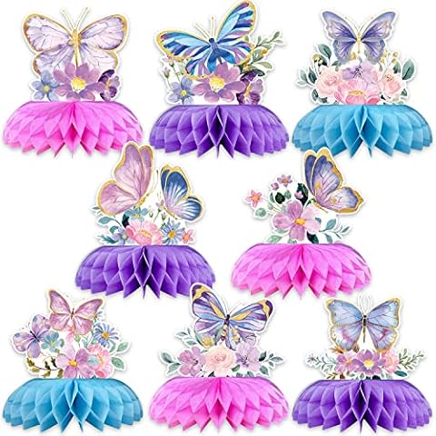 HAFTSS Butterfly Party Decorations, 8 Pcs Butterfly Honeycomb Table Centerpieces, Butterfly Birthday Party Table Toppers, Butterfly Themed Party Supplies for Baby Shower, Wedding, Birthday Cover