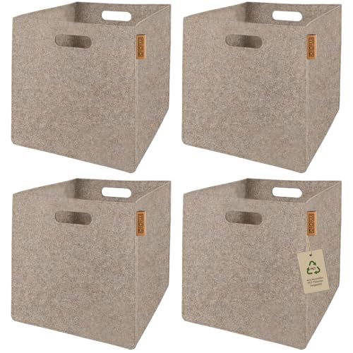 Miqio Design Aufbewahrungsbox Filz 4er Set | 30x30x30 cm | Organizer Faltbox | Aufbewahrungskorb | Regalbox Kallax Einsatz | Beige
