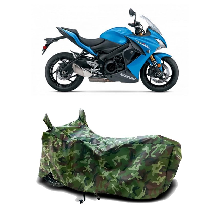 Image of DUFFEL-100% Heat Protection Two Wheeler Bike /Scooty Body Cover for Suzuki GSX S1000F Water Resistance /UV-Rays /Birds Dropping /Scratchproof /Dust Proof /Waterproof[Green Jungle Print]