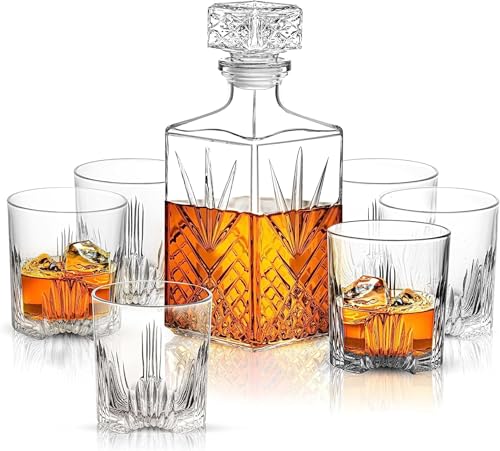 Image of Bormioli Rocco Selecta Collection 33.75 oz. Whiskey Decanter with Glass Stopper and 6 Tumbler Glasses