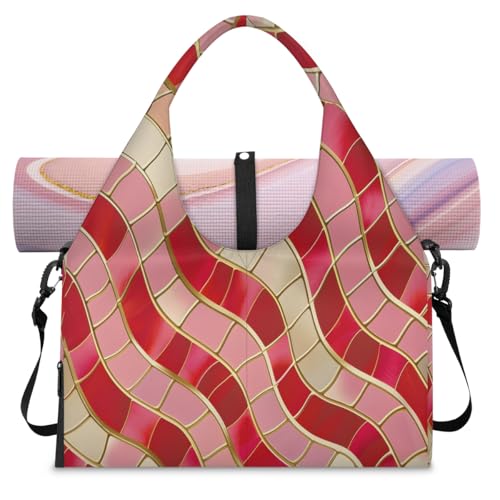 Yoga Bag for Women，Waterproof Polyester Gym Bag Detachable Strap,Shoe Pocket，Double Zipper,Shape Water Ripple Red Duffel Bags