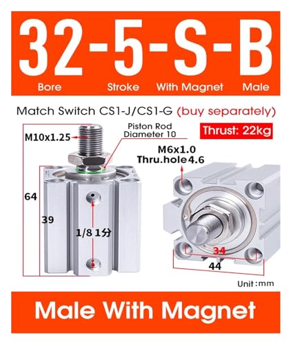 Cylindre pneumatique SDA 32mm compact double effet filetage interne - 3