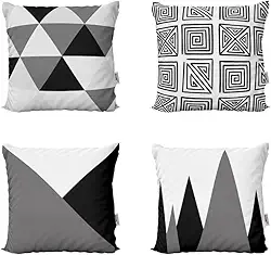Kit 4 Capas de Almofadas Decorativas Preto e Branco Geométricas Para Quarto 40x40 - Novadecora
