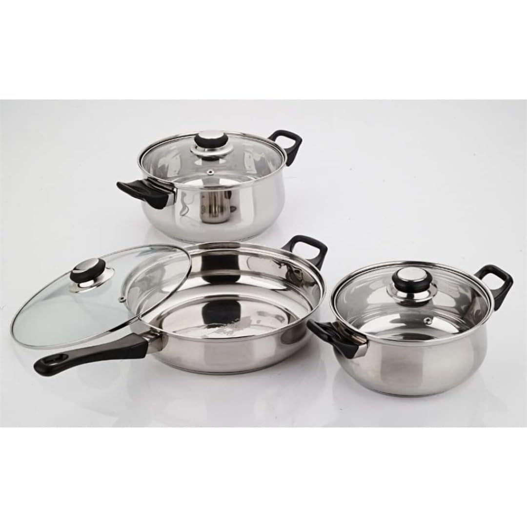 PARENCE.- Set di pentole in acciaio inox da 12 pezzi | Pentole, padelle, coperchi in vetro | Tutti i bruciatori, compresa l'induzione - Set completo di padella e padella - Materiali di alta qualità