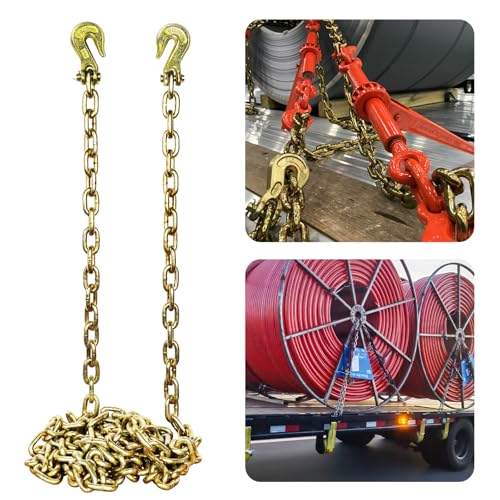 Image of ENJ 2 Pack Transport Binder Chain 3 /8 Inch x 10 Foot | 6,600 lbs SWL | DOT Heavy-Duty for Trucks
