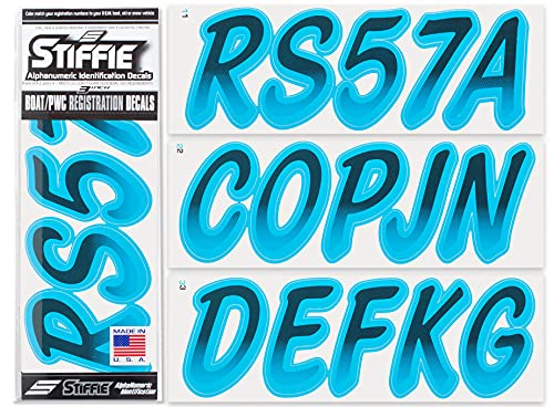 Image of STIFFIE Whipline Black /Sky Blue 3 inch Boat & PWC Registration Decals • Numbers Letters Stickers