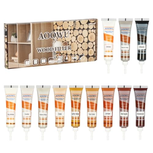 AOOWU Laminat Holz Parkett Reparaturset, 12 Farben Holzmöbel-Reparaturset, Laminat Parkett Reparatur Laminat Reparaturset Verfärbungen für Holzböden, Tisch, Treppen, Tür, Schrank UVM