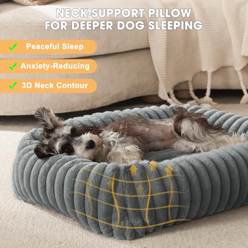 Dog Beds for Small Dogs, Washable Orthopedic Dog Bed with Removable Cover, Rectangle Soft Calming Sleeping Puppy Bed Durable Pet Cuddler with Anti-Slip Bottom, 20"x19"x6" Grey - Image 3