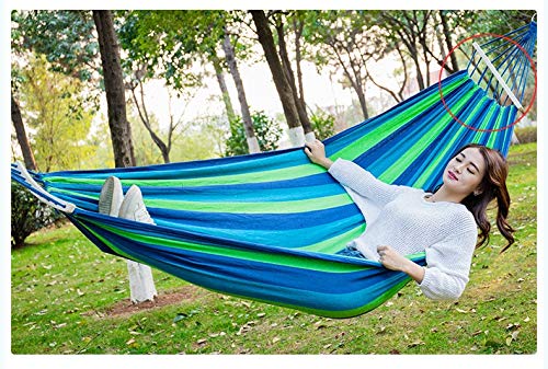 Vruta Canvas Fabric Hammocks Striped Ultralight Outdoor Beach Swing Bed with Strong Rope for Garden