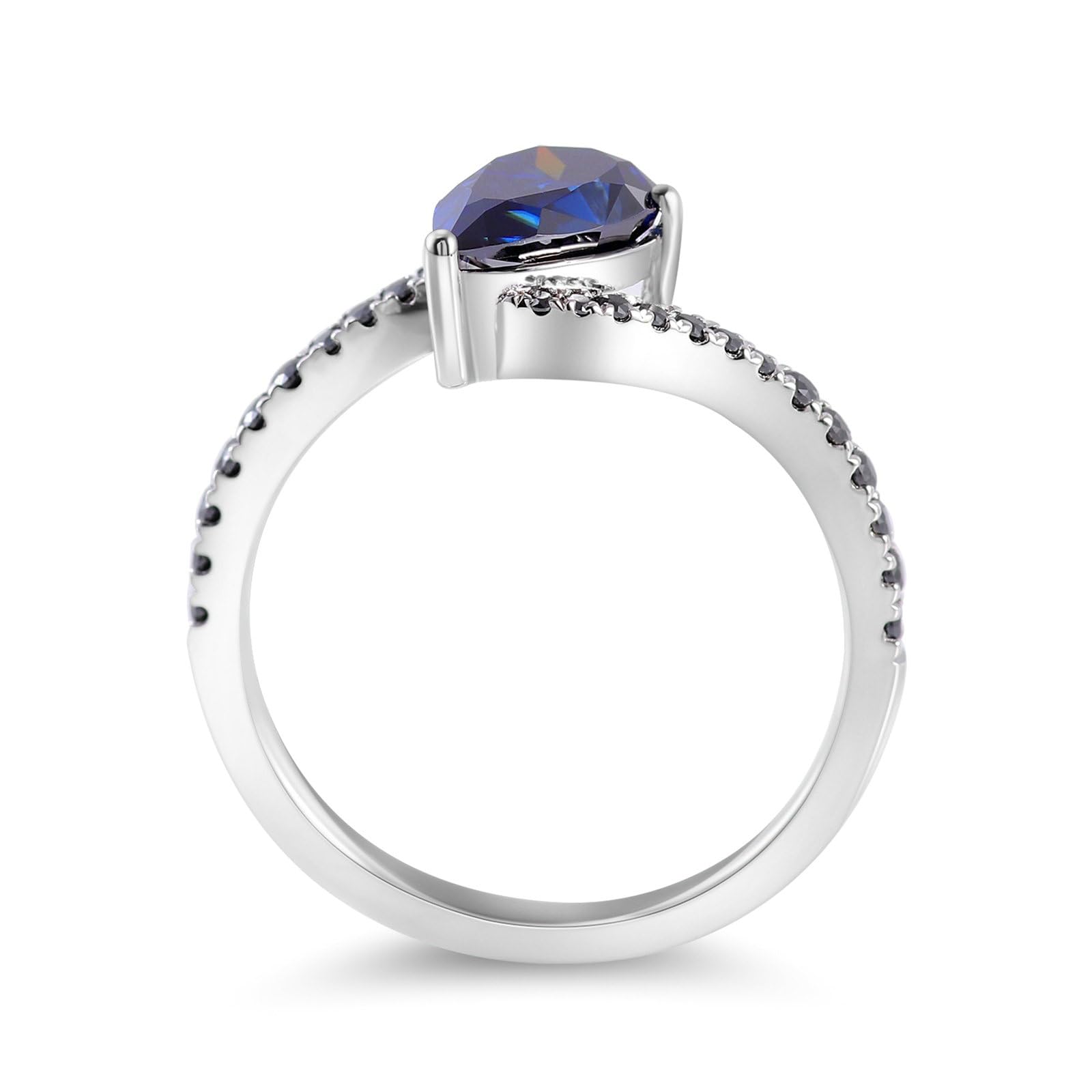 Beydodo Anello da donna in oro bianco 750 585 375, anello di fidanzamento a goccia con zaffiro creato da 1 carati, fedi nuziali, senza nichel, misura 50 (15,9)-62 (19,7), 62 (19.7), metallo prezioso