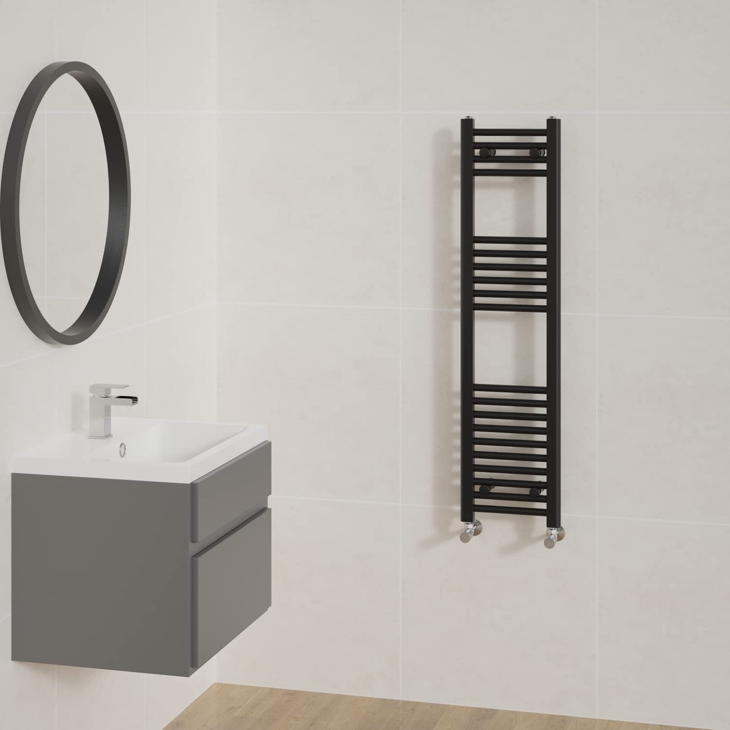 Nrg Black Straight Bathroom Heated Towel Rail Radiator Central Heating Ladder Rad Warmer 1200X300mm
