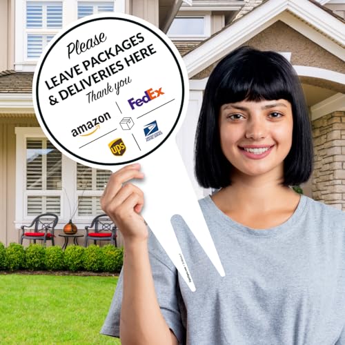 Image of Package Delivery Sign, Delivery Instructions Package and Deliveries Here Sign, 9x17 Inches Round Shape, Aluminum Composite Made in USA by Sigo Signs