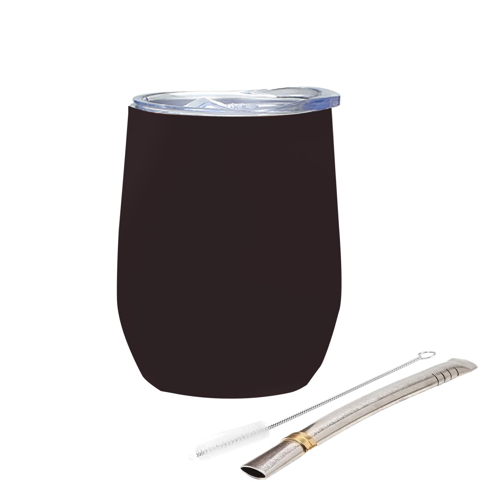 Yerba Mate Cup, Yerba Mate,Double-Wall Yerba Tea Set, Yerba Cup, with Straw Spoon and Cleaning Brush, for Yerba Mate Drink, Coffee, Milk and Juice, Black,12oz(Egg Shape)
