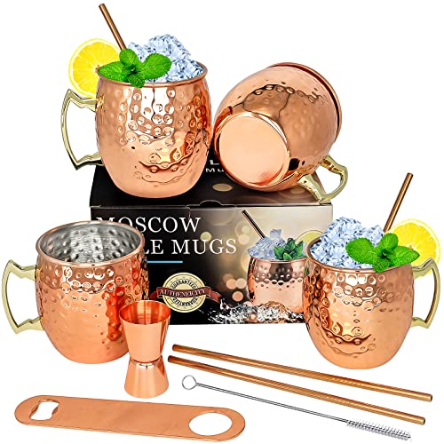 Comparison: Best Copper Moscow Mule Mugs 4 LINALL Moscow Mule Copper Mugs- Set of 4 Copper Plated Stainless Steel Mug 18oz, for Chilled Drinks (4 pcs)