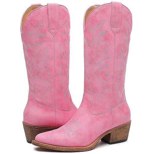 GLOBALWIN Women's Mid Calf Western Cowboy Boots Cowgirl Boots for Women with Floral Embroidery Side Zipper Chunky Heel2