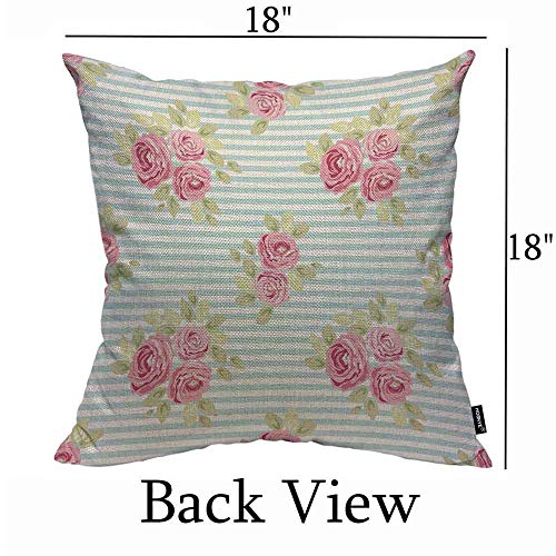 Hosnye Roses And Stripes Cotton Linen Throw Pillow Case Cute Shabby Chic Kitchen Textile Or Bed Linen Fabric Pillow Cushion Cover Home Sofa Decorative 18X18 Inch #TOP1