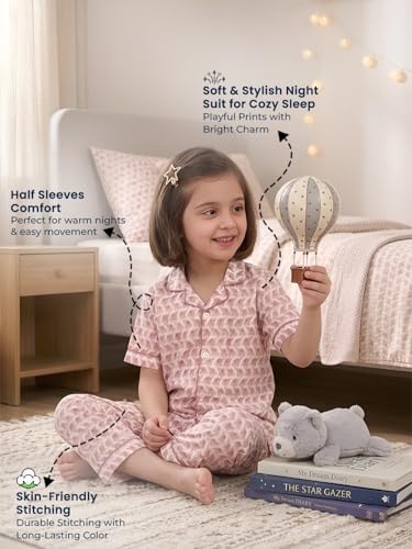 Image of POLKA TOTS 100% Pure Cotton Half Sleeve Night Suit for Kids, Girls & Boys | Cotton Pyjama Set | Unisex Night Dress for Children | Night Suit for Girls |Sleepwear for Kids | Winter Night Dress for Boys