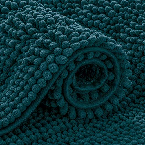 Tappeto da bagno morbido a righe in peluche assorbente ad asciugatura rapida lavabile in lavatrice blu pietra 43 x 120 cm