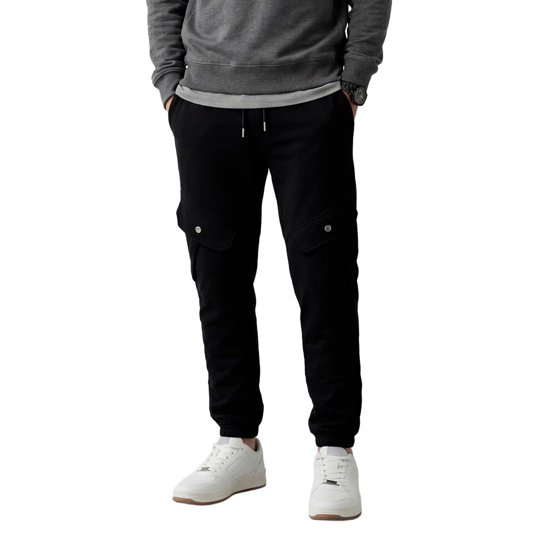 WROGN Men's Cargo Knit Joggers | Black Athleisure Fit in black