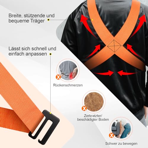 Yirilan 2 Personen Tragegurt, Tragegurte Umzug, Transportgurt, Hebegurt, Zum Heben, Transportieren und Bewegen von Möbeln, Haushaltsgeräten, Matratzen usw., Tragfähigkeit 380 kg (orange)