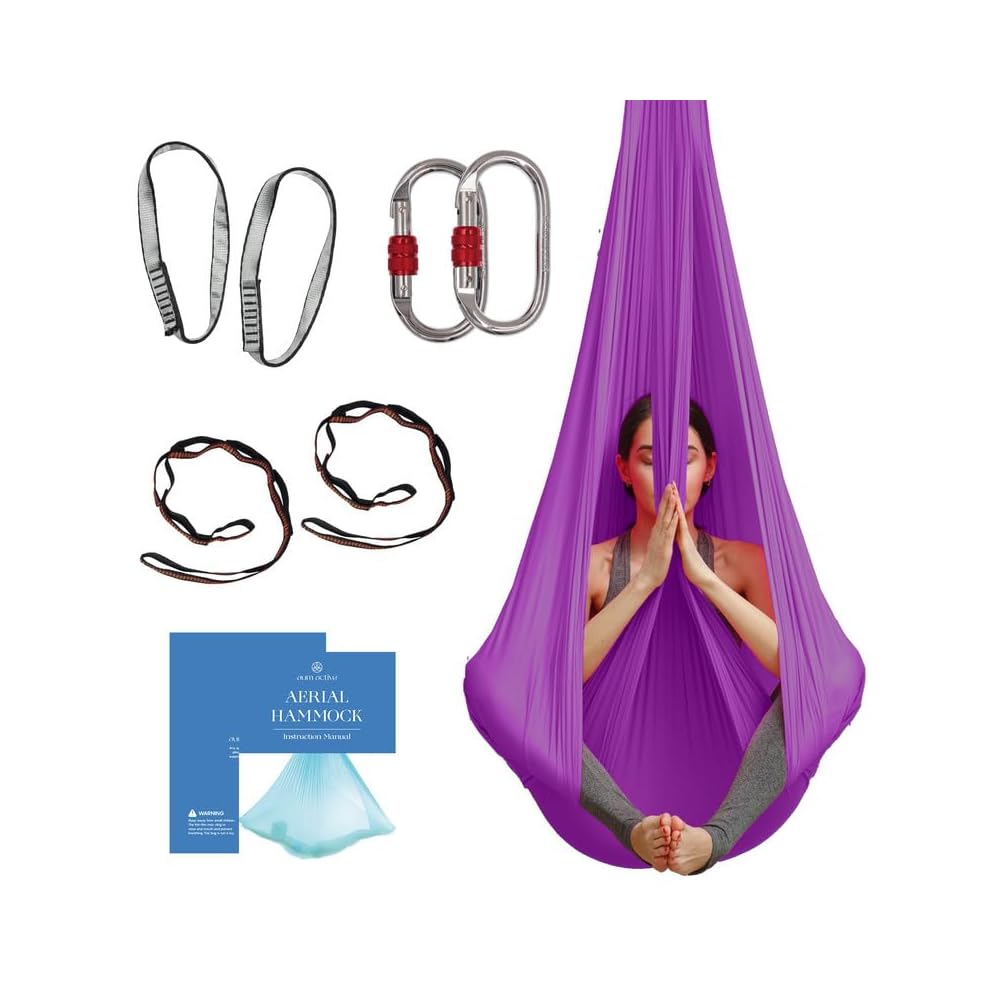 Aerial Silk Yoga Hammock & Swing for Home, Inversion Exercises, Starter Kit for All Levels - Durable with Extension Straps, Carabiners, and Pose Guide