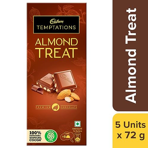 Image of Cadbury Temptations Almond Treat Premium Chocolate Bar, 70 g (Pack of 10)