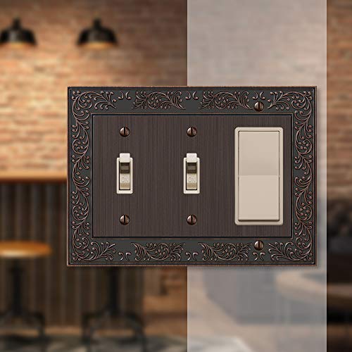 Image of Amerelle 43TTRVB English Garden Wallplate, 2 Toggle / 1 Rocker, Cast Metal, Aged Bronze, 1-Pack