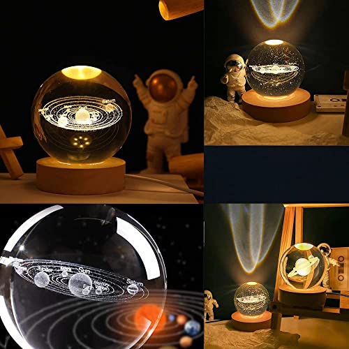 Image of 3D Moon Crystal Ball Lamp - Solar System Night Light, 3D Crystal Ball, Galaxy Lamp Ball, Light with USB Powered 3.15 Inch LED Wooden Base, Perfect for Gifts (Moon)