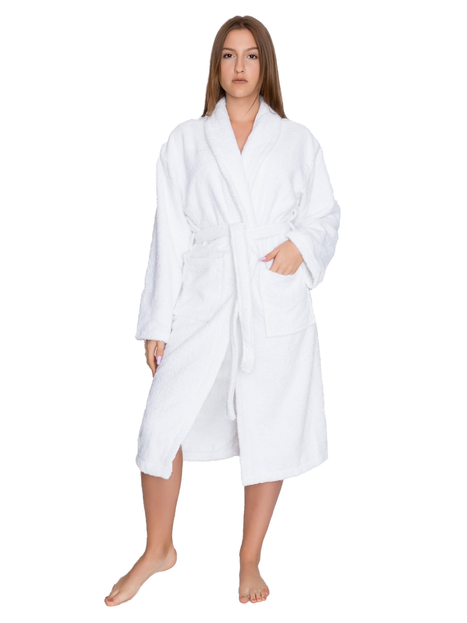 Tuva Home Peignoir Blanc Peignoir Éponge 100% Coton 450g/m2 Unisexe Pour Femme Et Homme Peignoir Hôtel Épais Tailles S/M - 5XL