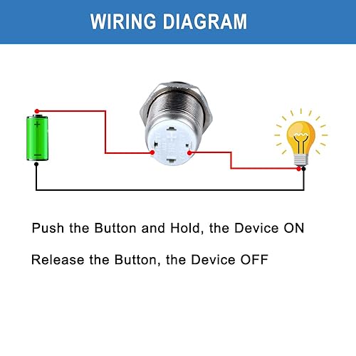 Miniatura 6 de Paquete de 2 interruptores de botón momentáneos de metal momentáneo de 0.472 in, terminales enchufables de cabeza elevada, orificio de montaje de 12