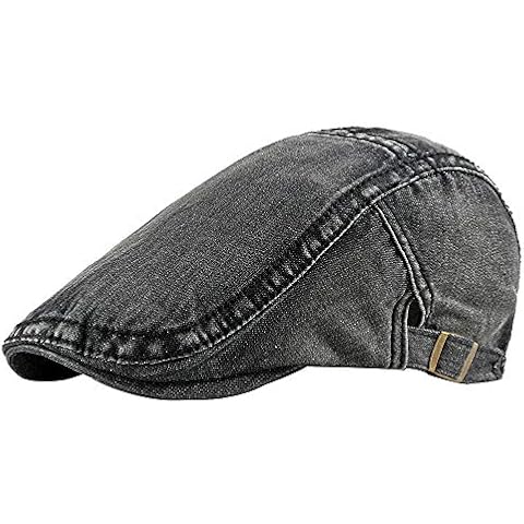Kangqifen Mens Denim Flat Cap Cotton Gatsby Ivy Irish Hunting Newsboy Hat Adjustable Black Cover