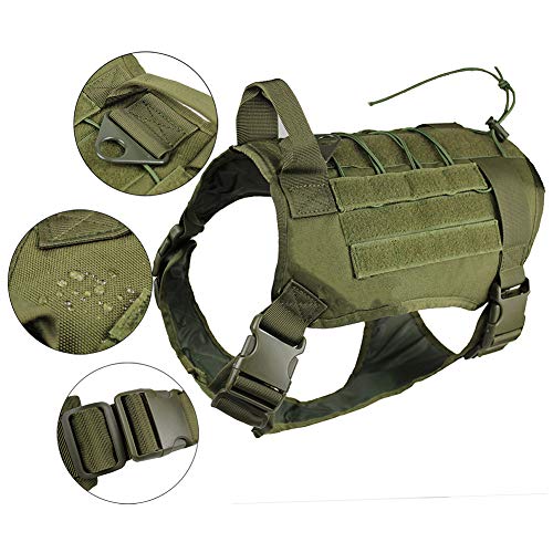 zuoxiangru Tactical Service Dog K9 Working Dog Vest Outdoor Training Hunting Water-Resistant Military Patrol Dog Harness with Handle (M, Army Green) - Thumbnail 3