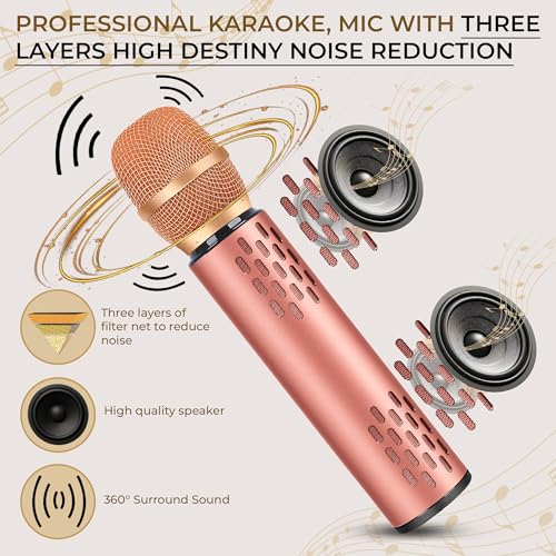Image of CASON Wireless Bluetooth Karaoke Mic for Singing with Speaker,Echo Adjusting Button-10W Bluetooth Microphone for Upto 6 Hours Playtime, Type C Charging & Cordless Mic for Singers,Party (Rose Gold)