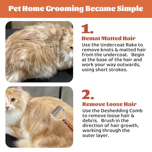 Image of Pet Brush for Dematting & Deshedding, Professional Cat Grooming Brush, Dog Grooming Brushes with Wood Handle, Shedding Comb for Indoor Cats & Long Haired Cat Dog Pet