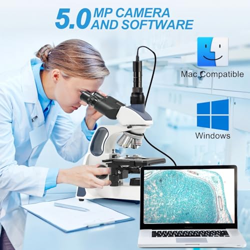 Image of Swift Infinity-Corrected Compound Trinocular Microscope SW400, 40X-2500X Magnification, Infinity Achromatic Objectives, Two-Layer Mechanical Stage, with 5.0 Megapixel Camera and Slides