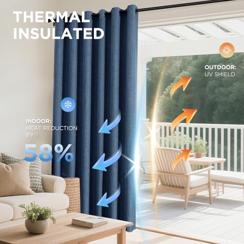 Image of Joydeco Denim Blue Blackout Curtains 72 Inches Long, Blue Curtains 72 Inch for Living Room 2 Panels Set, Textured Room Darkening Thermal Drapes for Bedroom(52x72 inch, Denim Blue)