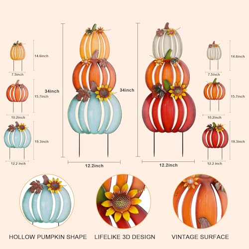 hogardeck Fall Decorations for Home Outdoor, 2 PCS 34" Decorative Garden Stakes with 6 Stacked Pumpkins for Fall Decor, Metal Yard Signs for Garden Home Lawn Patio Thanksgiving3