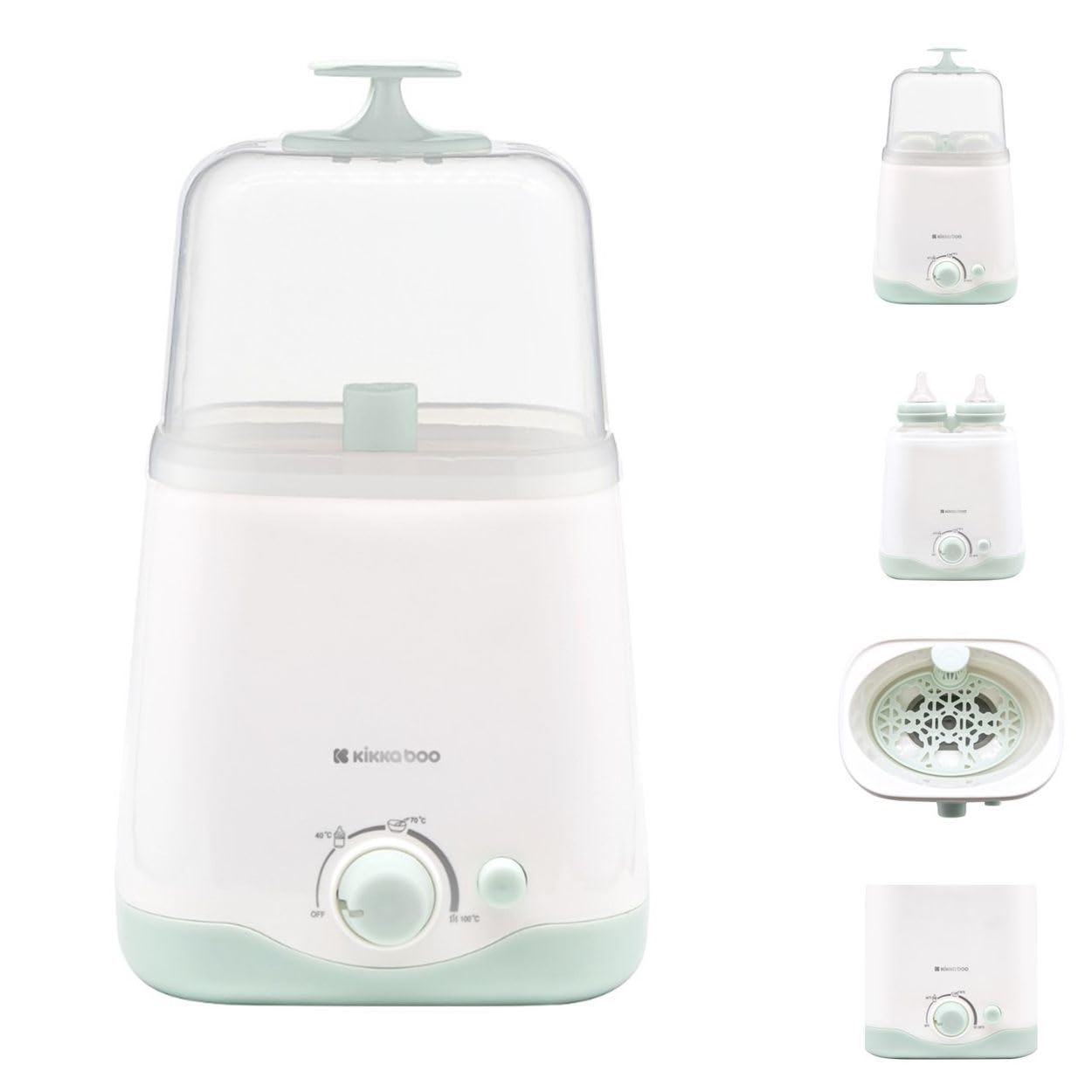 Kikkaboo Calientabiberones Doble 3 en 1 Twinny Calienta, Esteriliza y Tapa, color:verde