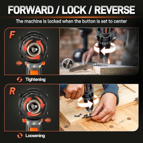 Image of COMOWARE Cordless Drill Set, 20V Electric Power Drill Set,1 Battery & Charger, 3 /8 inch Keyless Chuck, 2 Variable Speed, 266 In-lb Torque, 25+1 Position, Orange