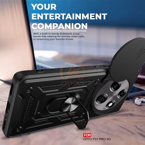 Image of Armor Bumper Back Cover Case for Oppo F31 Pro 5G Rotating Camera Cover, Ring Holder & Kickstand | Heavy Duty & 360 Degree Protection Oppo F31 Pro 5G Back Cover (Black)