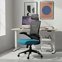 Cadeira de Escritório Ergonômica, DT3 Vita com apoio de cabeça 3D, Apoio Lombar Ajustável, Mesh Spandex Respirável + Tecido Softex Espuma Injetada, Certificada NR-17, Cadeira Giratória (Blue)