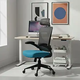 Cadeira de Escritório Ergonômica, DT3 Vita com apoio de cabeça 3D, Apoio Lombar Ajustável, Mesh Spandex Respirável + Tecido Softex Espuma Injetada, Certificada NR-17, Cadeira Giratória (Blue)