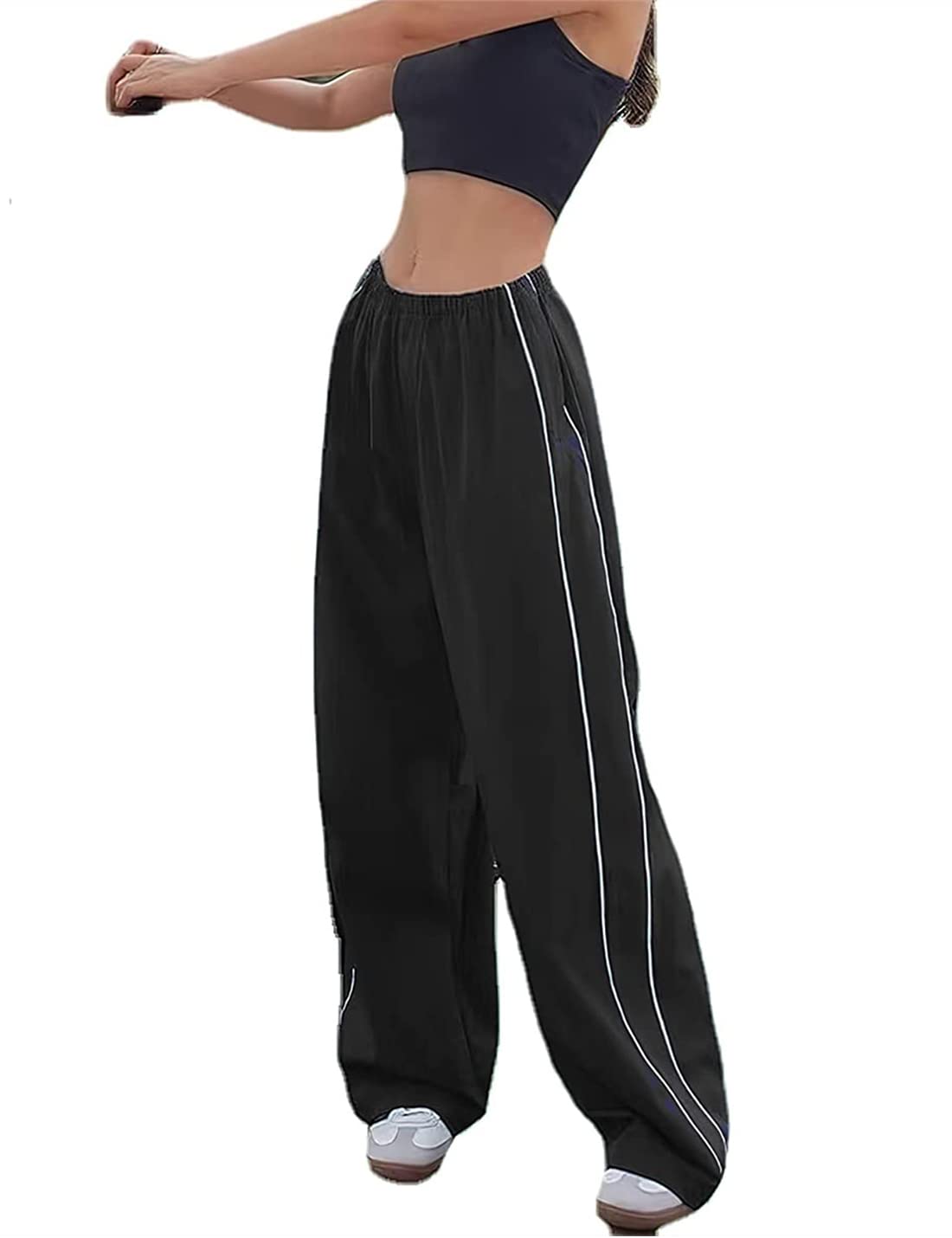 ABINGOOWomen Parachute Pants High Waist Wide Leg Baggy Cargo Pants Y2K Track Pants Jogger Lounge Trousers Streetwear