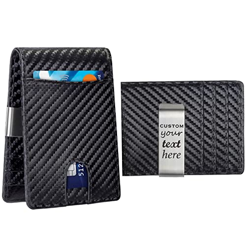 kullder Custom Wallet Mens Engraved Wallets Slim with Clip Personalized Gifts for Men RFID Blocking Bifold Pocket Wallet Card Holder for Men Huaband Boyfriend Dad Son Gift for Him