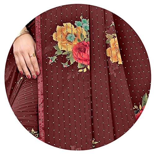 Image of MIRCHI FASHION Saree for Woman Chiffon Geometric and Leaf Printed | Lightweight Daily Regular Use Comfortable Women's Sari with Blouse Piece (Available in 15 Designs)