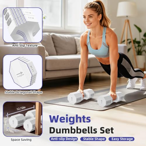 Hamjoiet 22LBS Adjustable Dumbbell Set with 4 Weights Levels for Women Men by Hamjoiet - Used condition - Image 4
