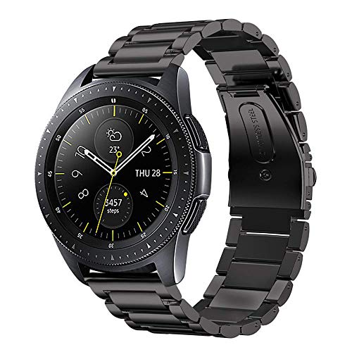 LDFAS Compatible for Samsung Galaxy Watch 3 41MM/42MM Bands, 20mm Solid Stainless Steel Metal Watch Strap Compatible for Samsung Galaxy Watch Active 2 40mm/44mm Smartwatch, Black