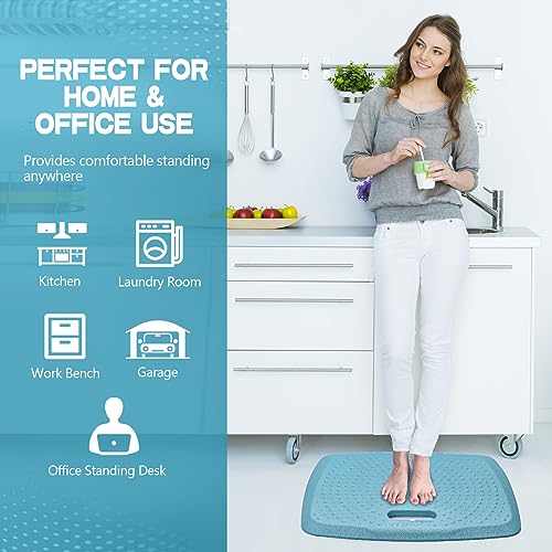 Image of 3 /4 inch Thick Office Standing Desk Mat, Portable Cushioned Standing Pad with Massage Points, Anti Fatigue Kitchen Floor Mat with Handle, Multi-Purpose Floor Comfort Mat (Teal, 17 inch x 22 inch)